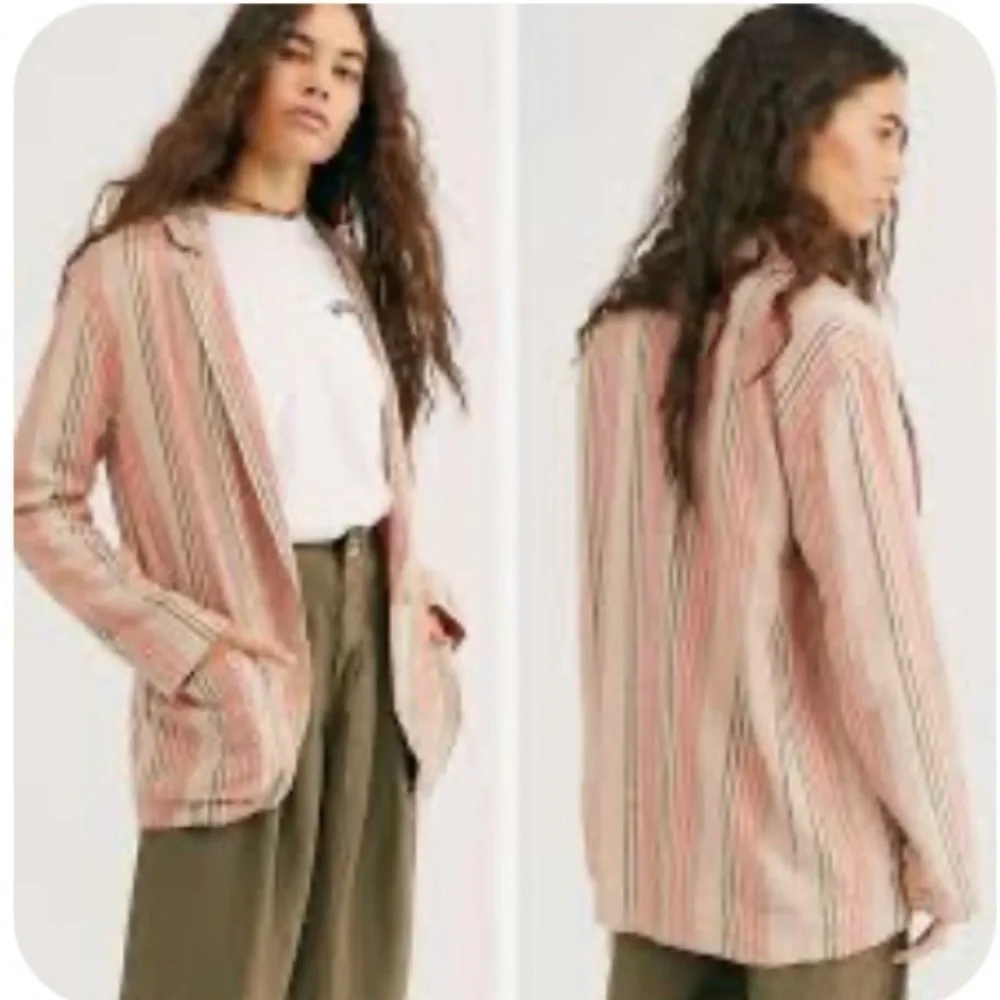 Free People Pink and Cream Striped Blazer - Picture 11 of 12